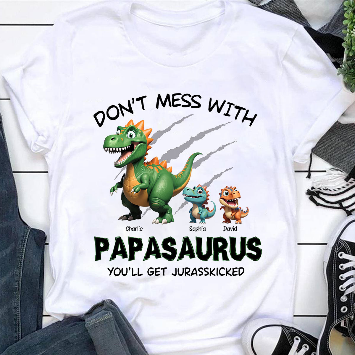 Don't Mess With Papasaurus 3D Effect Dinosaurs Personalized Shirt, Father's Day Gift For Grandpa, Dad