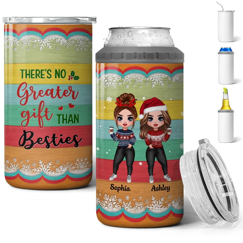 Besties Sisters Colorful Stripe Personalized 4 In 1 Can Cooler