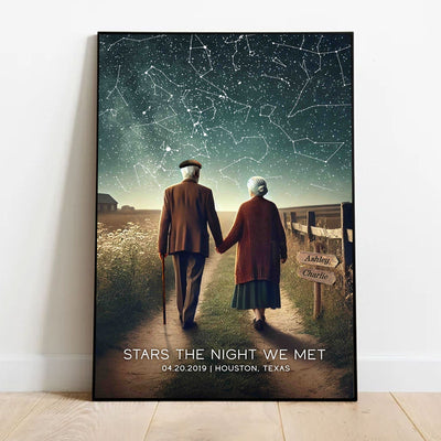 Old Couple Walking Under the Starry Night Poster, Custom Star Map by Date, Personalized Couple Constellation Map, Gift for him and her