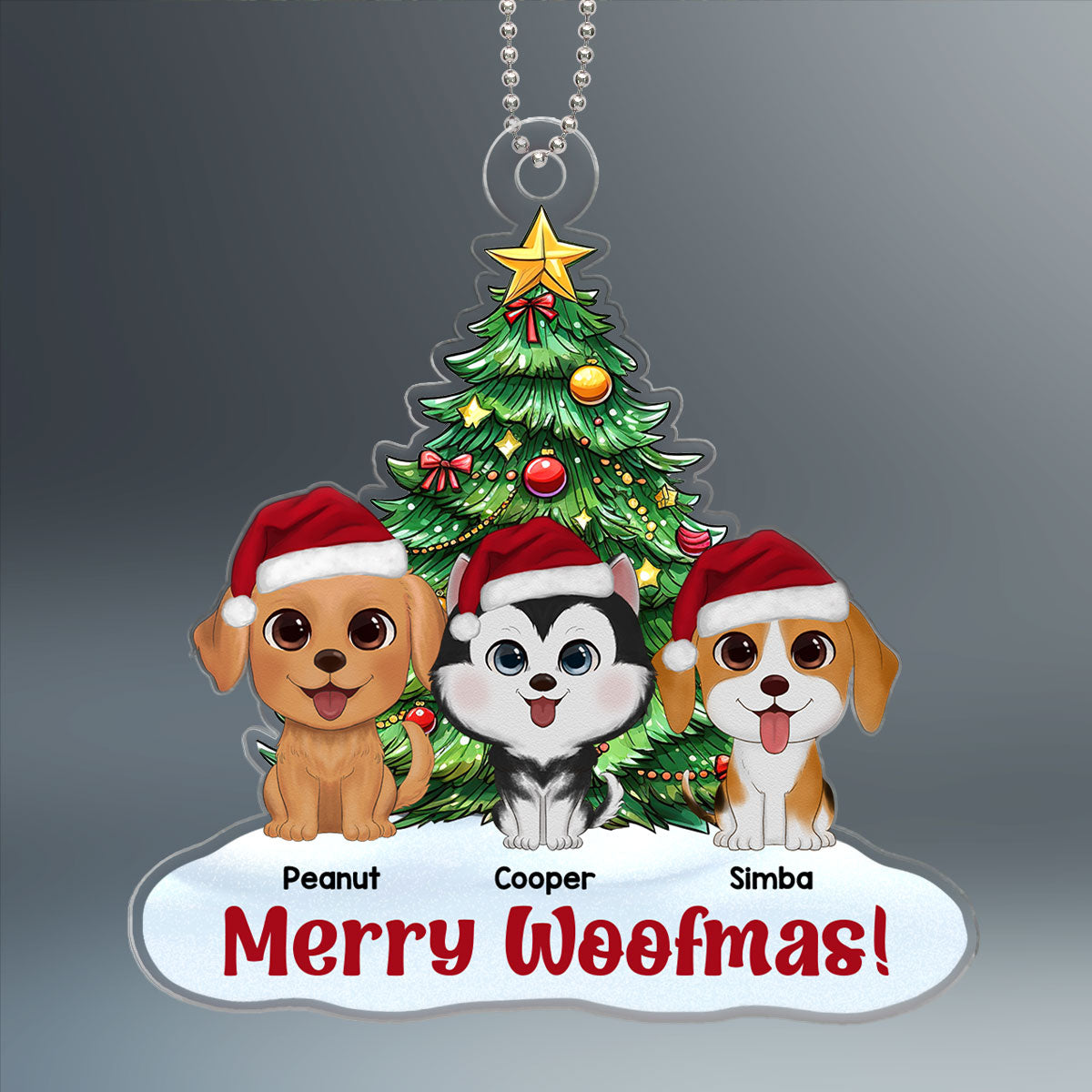 Watercolor Cute Dogs Under Cute Christmas Tree Personalized Acrylic Ornament
