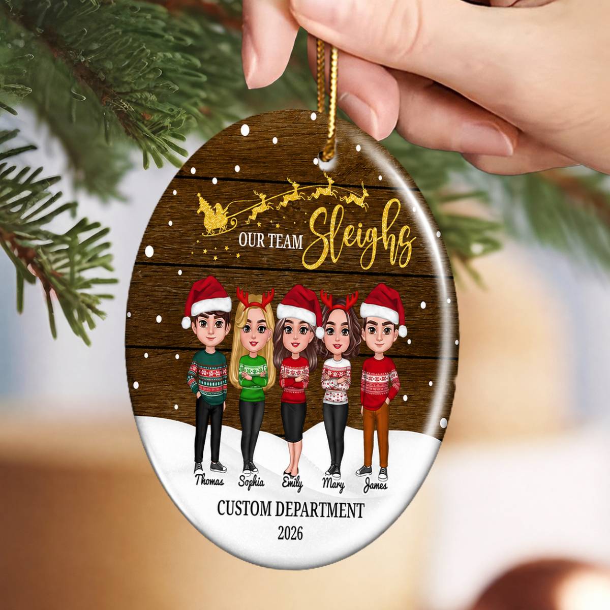 Snowy Our Team Sleighs Best Team Ever - Personalized Ceramic Ornament, Company Christmas Gift For Staff, For Employees