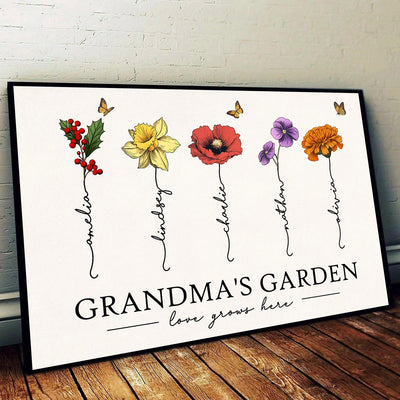 Grandma‘s Garden Love Grows Here Beautiful Birth Month Flowers - Personalized Poster