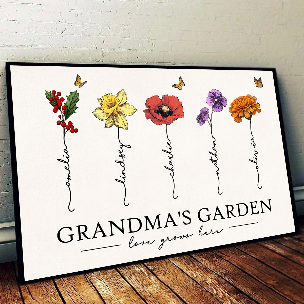 Grandma‘s Garden Love Grows Here Beautiful Birth Month Flowers Gift For Grandma Mom Personalized Poster