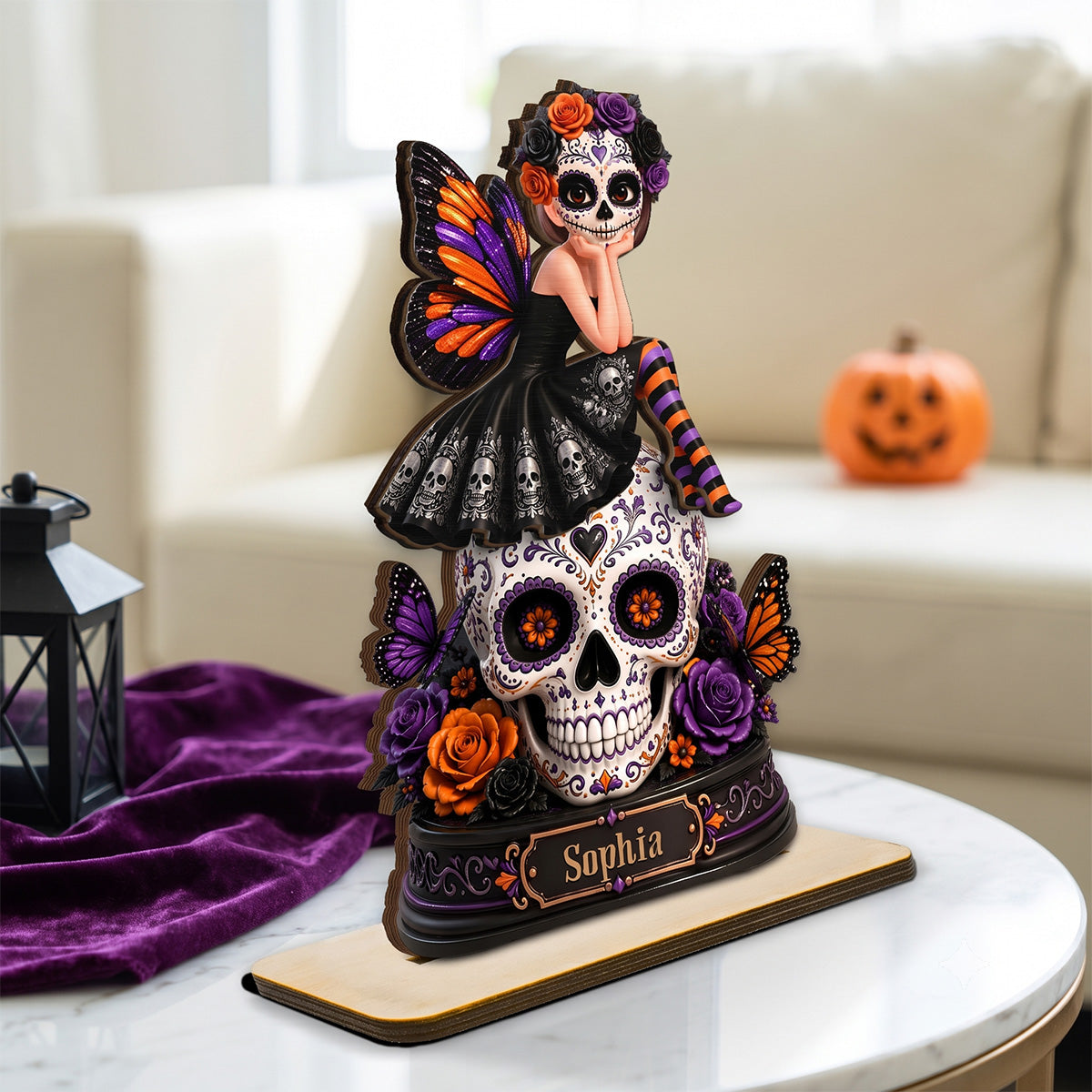 Sugar Skull Girl 2D Flat - Personalized Wooden Plaque - Halloween Decoration