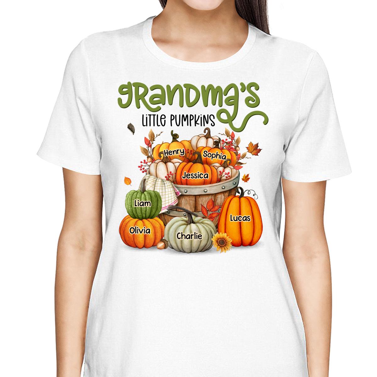 Grandma Mom Little Pumpkins Barrel Fall Season Personalized Shirt