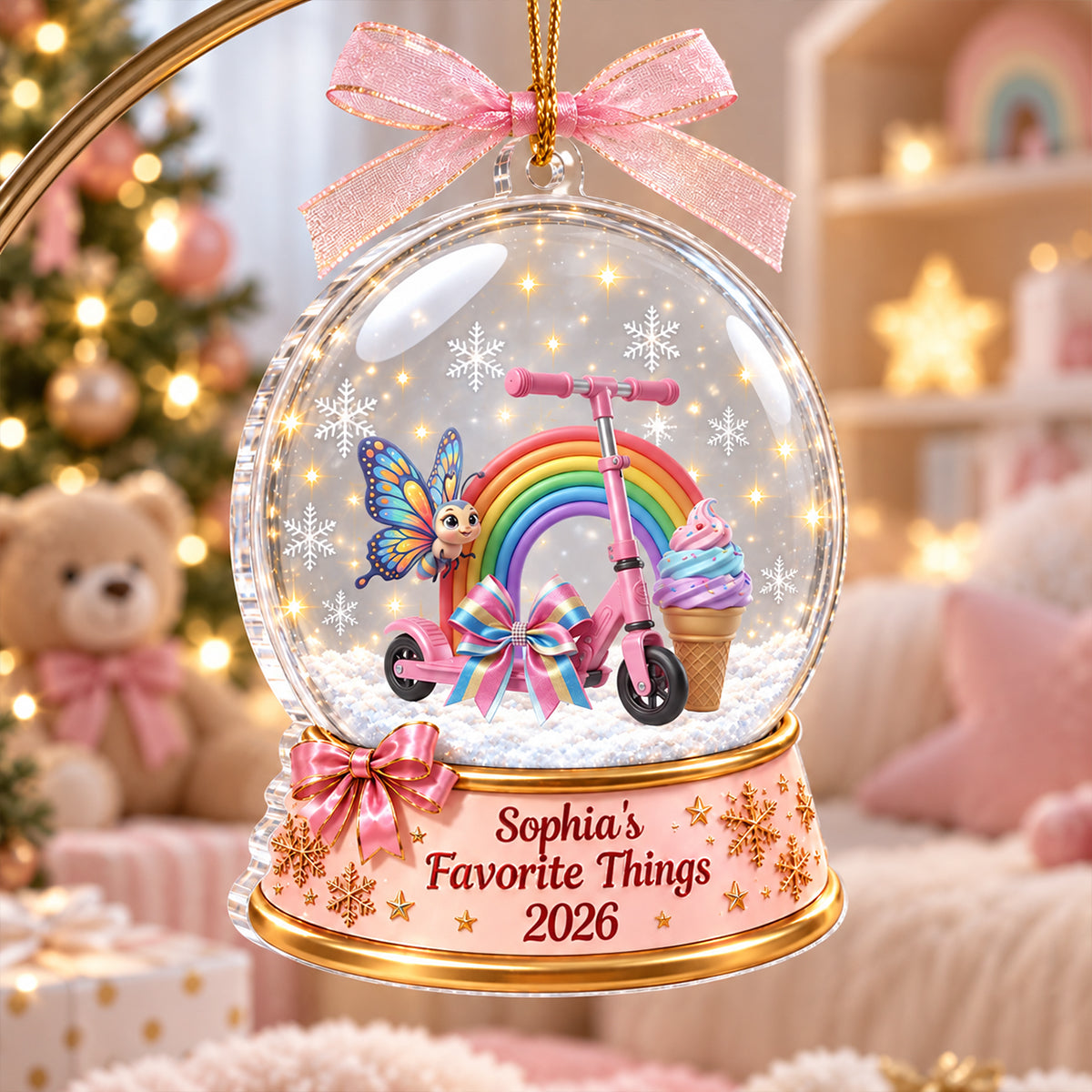 Kid Favorite Things Snow Globe 2D Flat - Personalized Acrylic Onrament - Christmas Gift For Daughter Granddaughter, Son Grandson