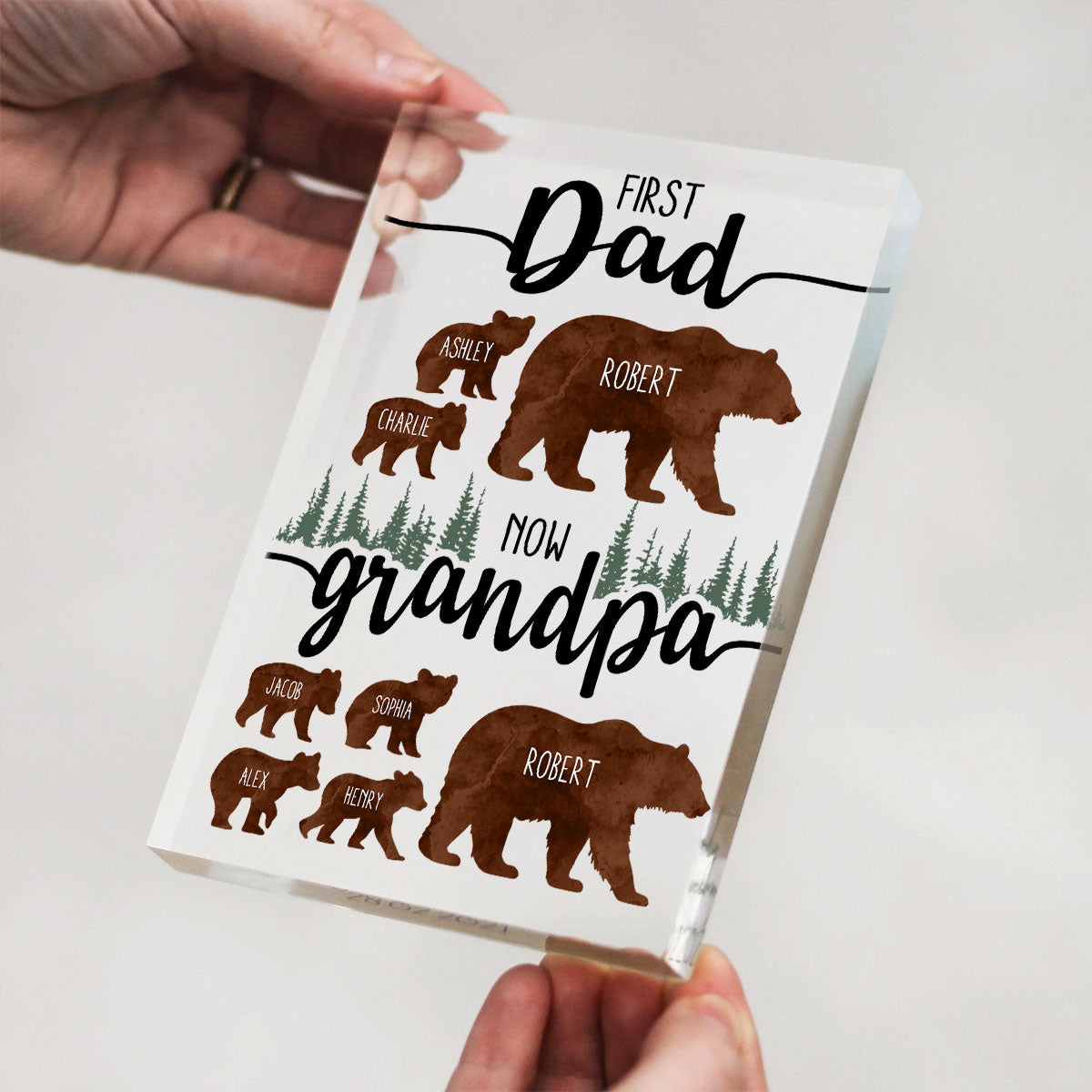 First Dad Now Grandpa Bear Personalized Acrylic Block, Father's Day gift for Dad, for Grandpa