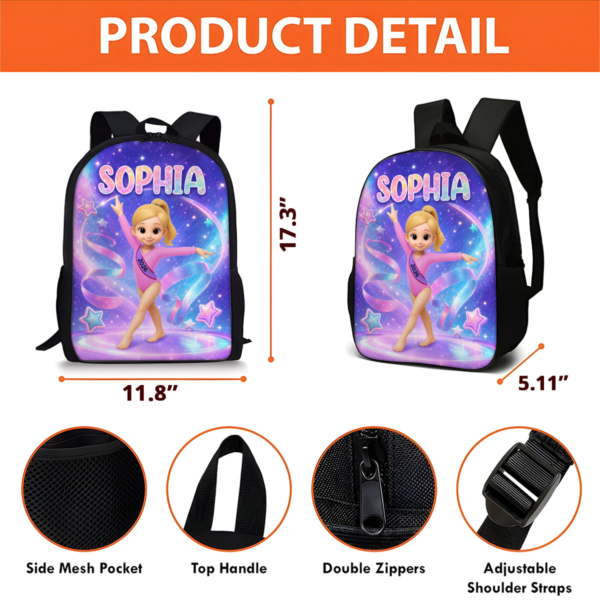 Gymnastic Trendy Design Backpack for Girls - Personalized Backpack - Back to School Gift for Daughter, Granddaughter