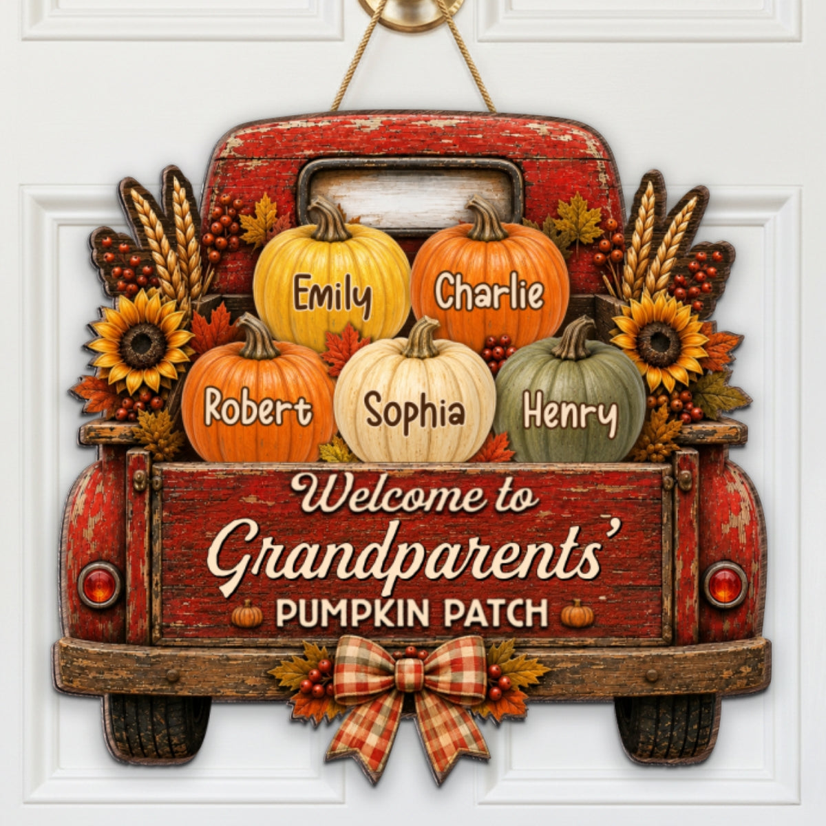 Trending Pumpkins On Truck - Personalized Wood Sign - Fall Season Decoration For Grandparents