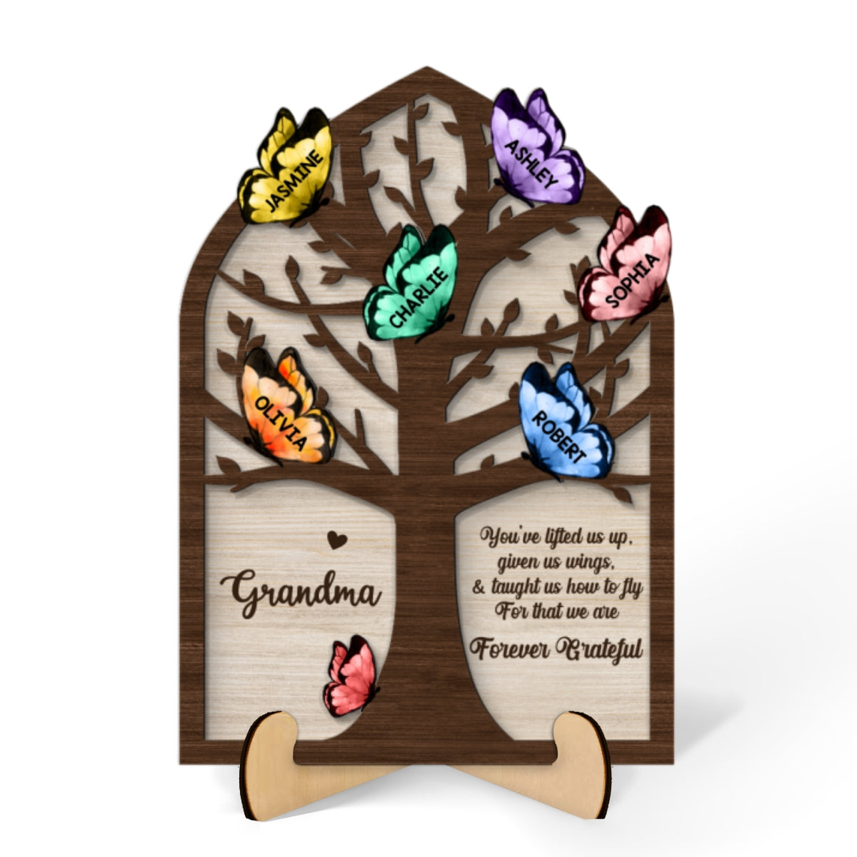 Grandma Mom Tree Butterflies Personalized 2-layer Wooden Plaque