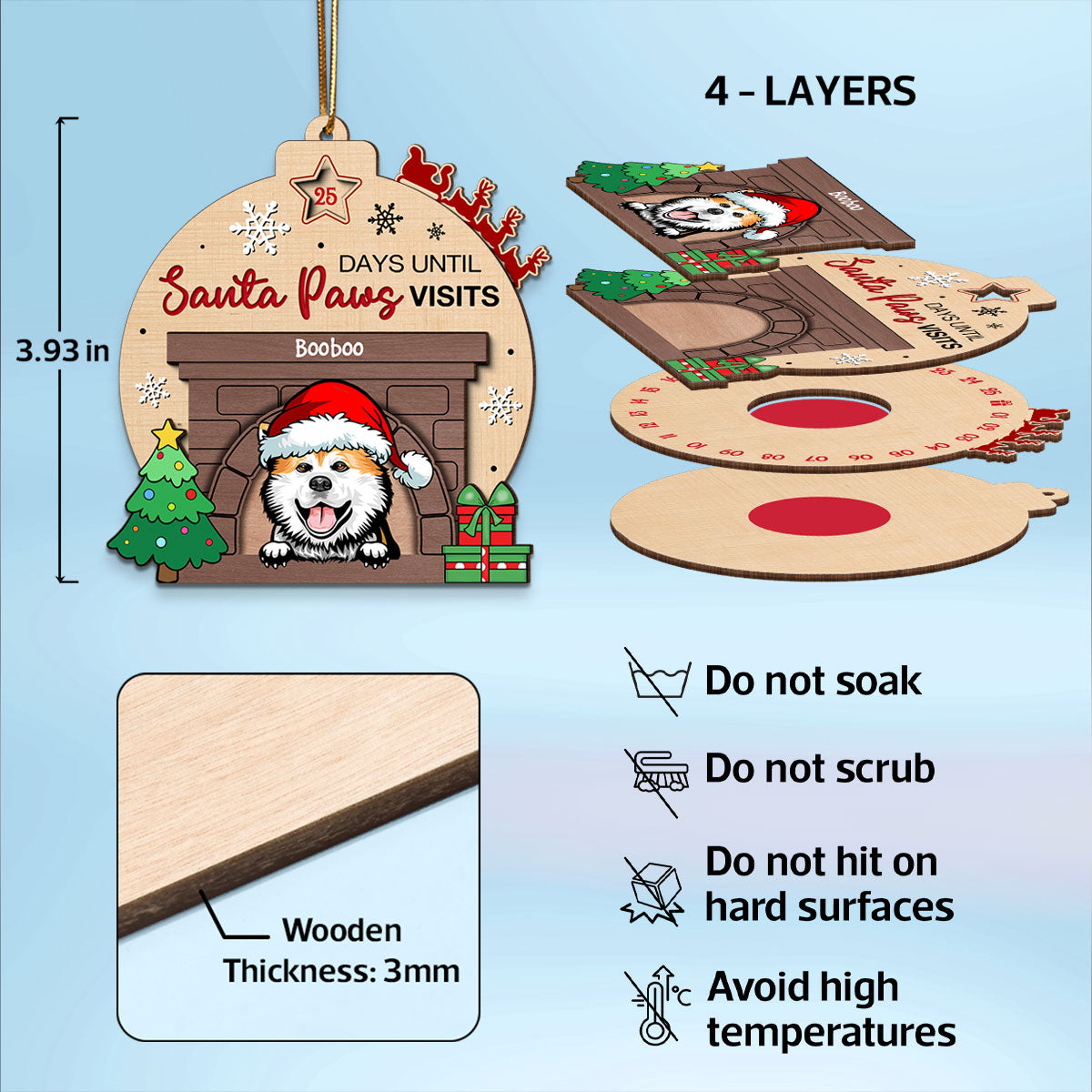 Sleeps Until Santa Paws Visits Dogs Personalized Countdown Ornament, Christmas Gift For Dog Lovers