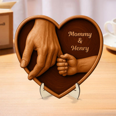 Mom Grandma And Kids Hands 3D Effect Wooden Sculpture Personalized 2-Layerd Wooden Plaque, Gift