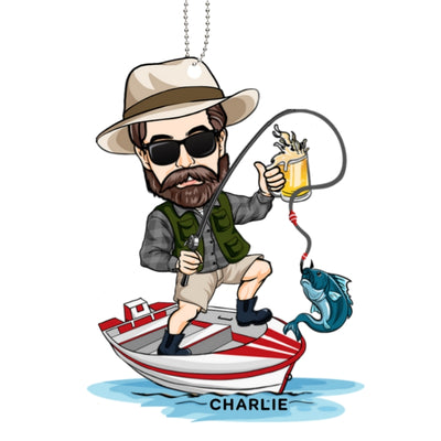 Caricature Fisherman Gift For Fishing Lover Personalized Wooden Ornament