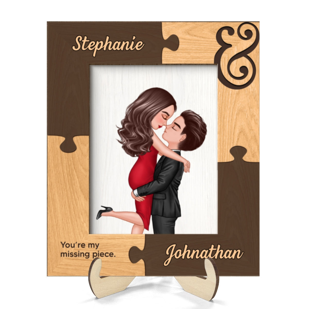 Puzzle Frame Couple Hugging Kissing Personalized 2-layer Wooden Plaque
