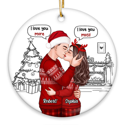 Christmas Outline Romantic Doll Couple Kissing I Love You More Most Personalized Circle Ornament