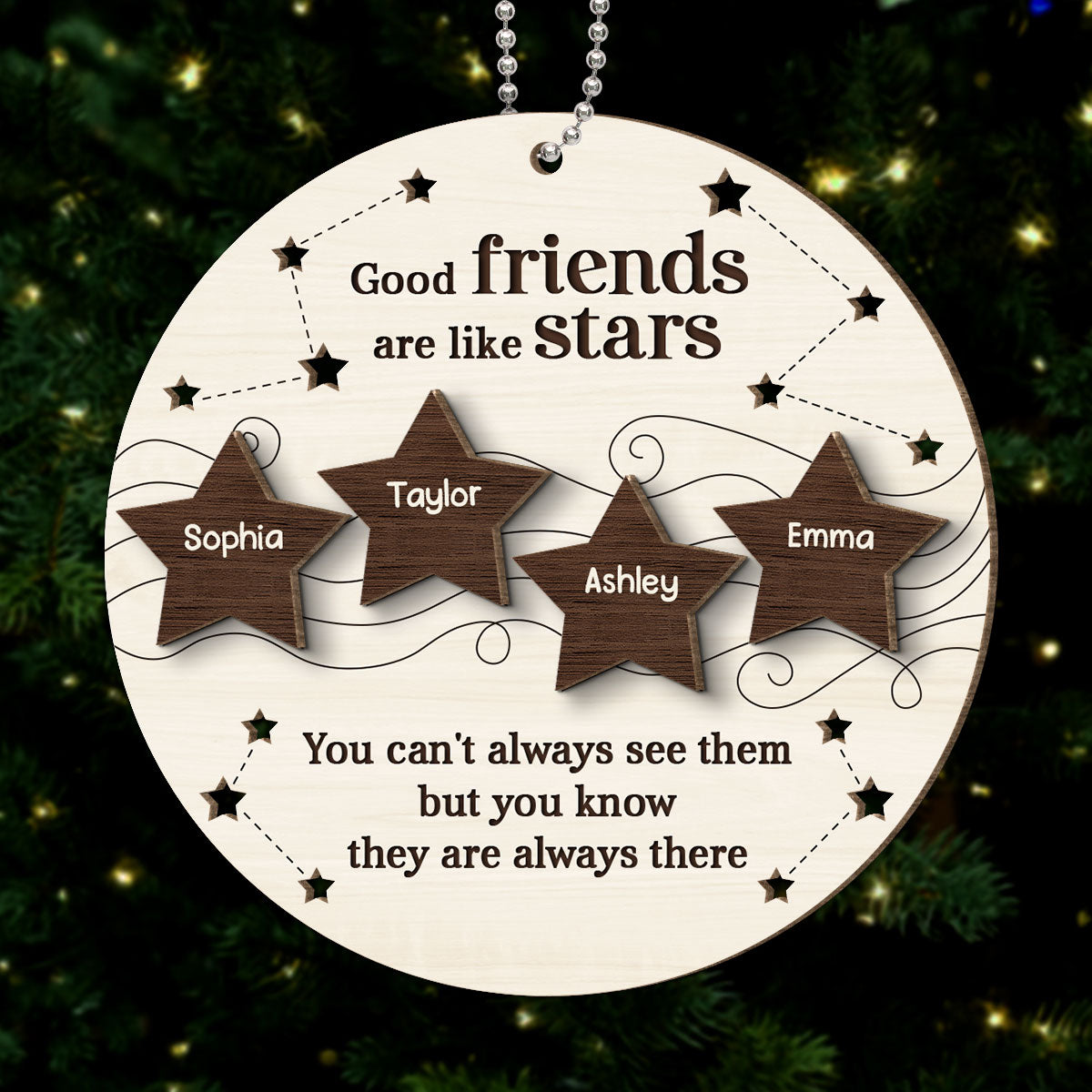 Good Friends Like Stars Friendship Gift Personalized 2-Layer Wooden Ornament