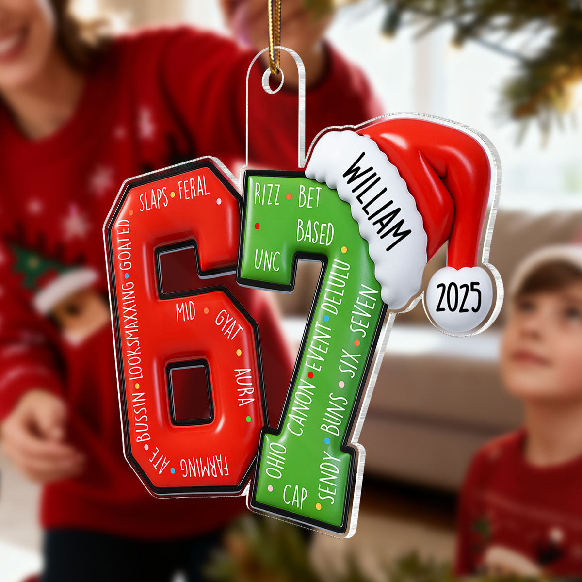 3D Effect 2025 Teen Slang - Personalized Acrylic Ornament - Funny Christmas Gift For Teen, Grandkid, Gen Alpha