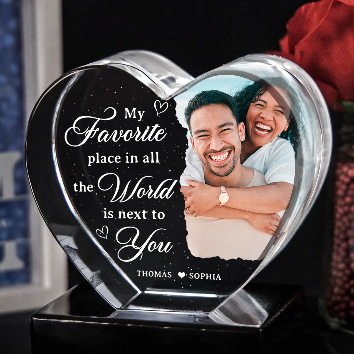 My Favorite Place Is Next To You Upload Photo Premium Crystal Heart LED, Personalized Couple Home Bedroom Decoration, Perfect Valentine's Gift For Her, For Wife, For Girlfriend, Free Delivery Included