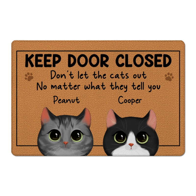 Watercolor Cute Cats Keep Door Closed Personalized Doormat