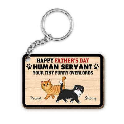 Happy Father‘s Day Human Servant Fluffy Cat Personalized Wooden Keychain