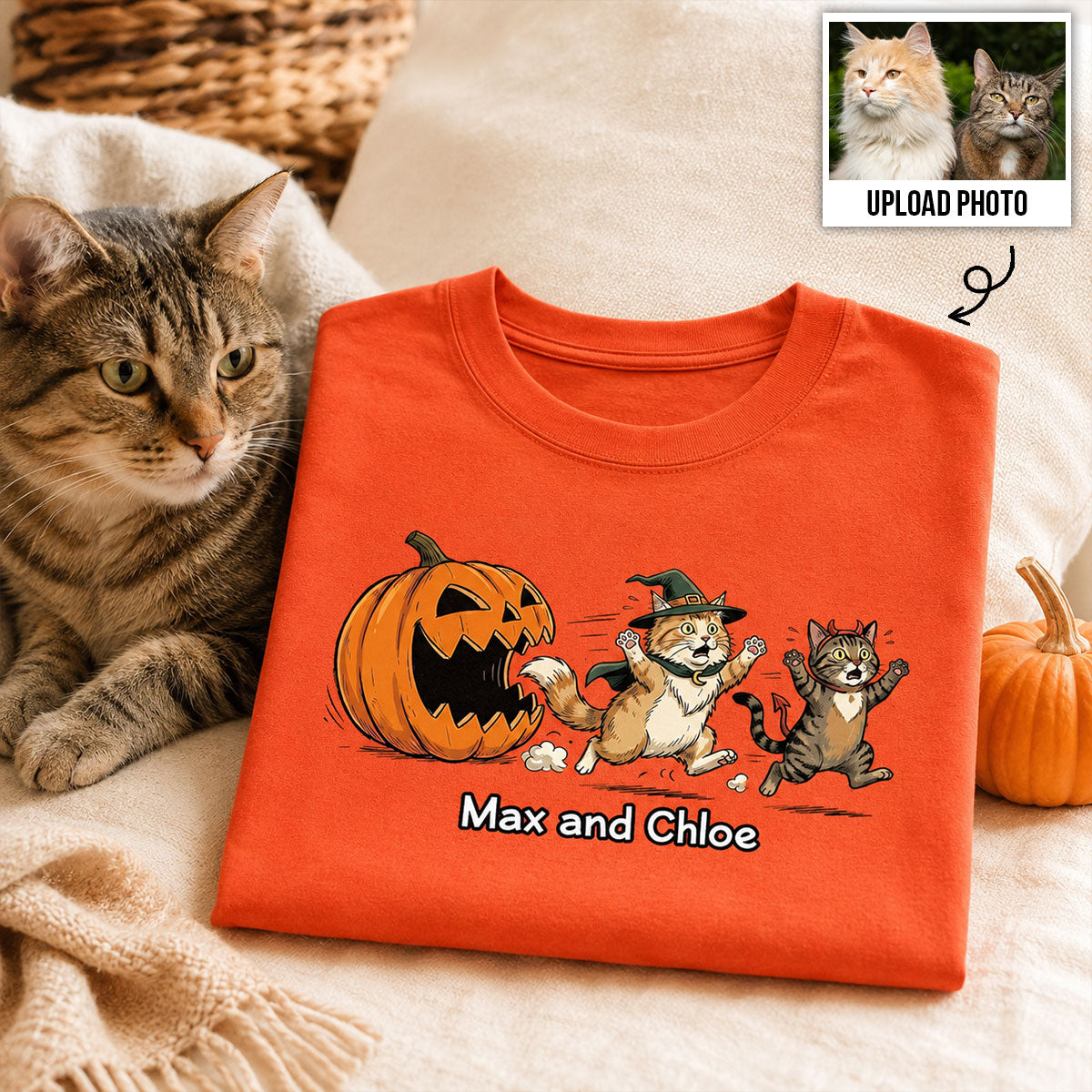 Funny Halloween Cat Dog Upload Photo - Personalized Shirt - Gift For Cat Lovers, Dog Lovers