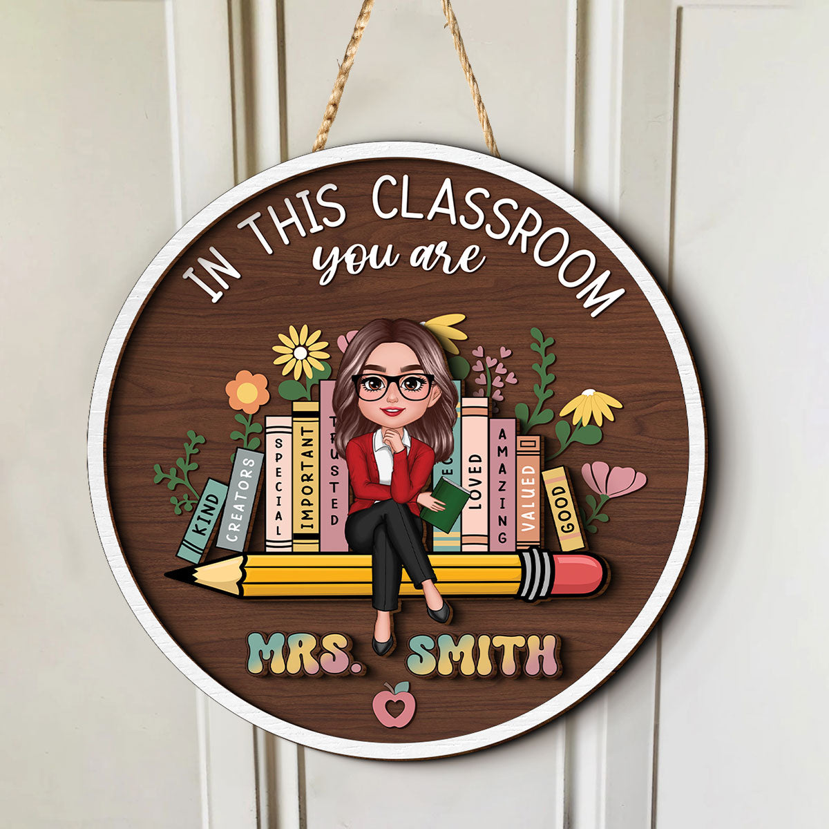 Personalized Teacher 2 Layer Door Hanger, Teacher Appreciation Gifts, Custom Name Sign Plate for Desk, Teacher Welcome Sign