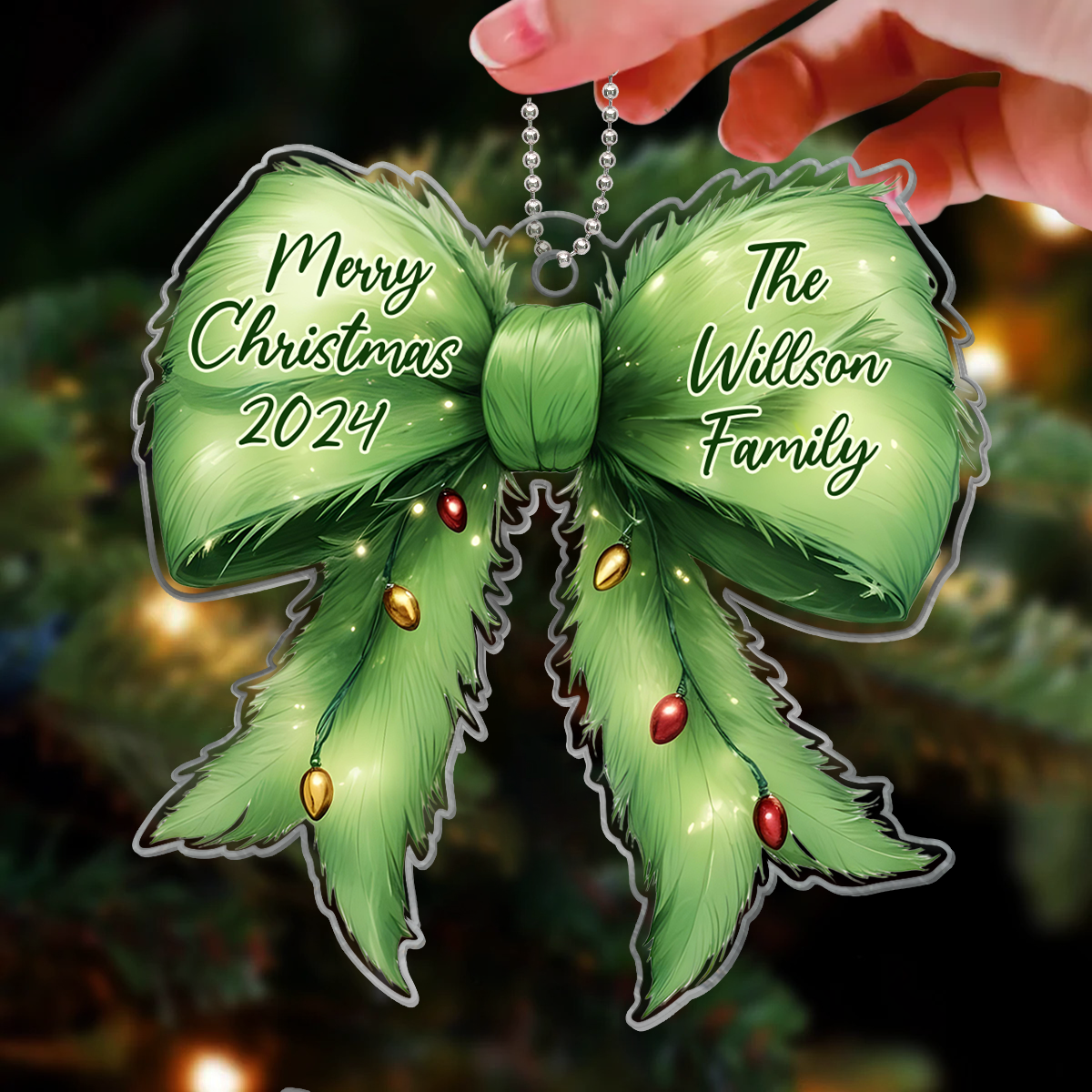 Christmas Coquette Holiday Spirit Green Christmas Personalized Acrylic Ornament, Family Gift