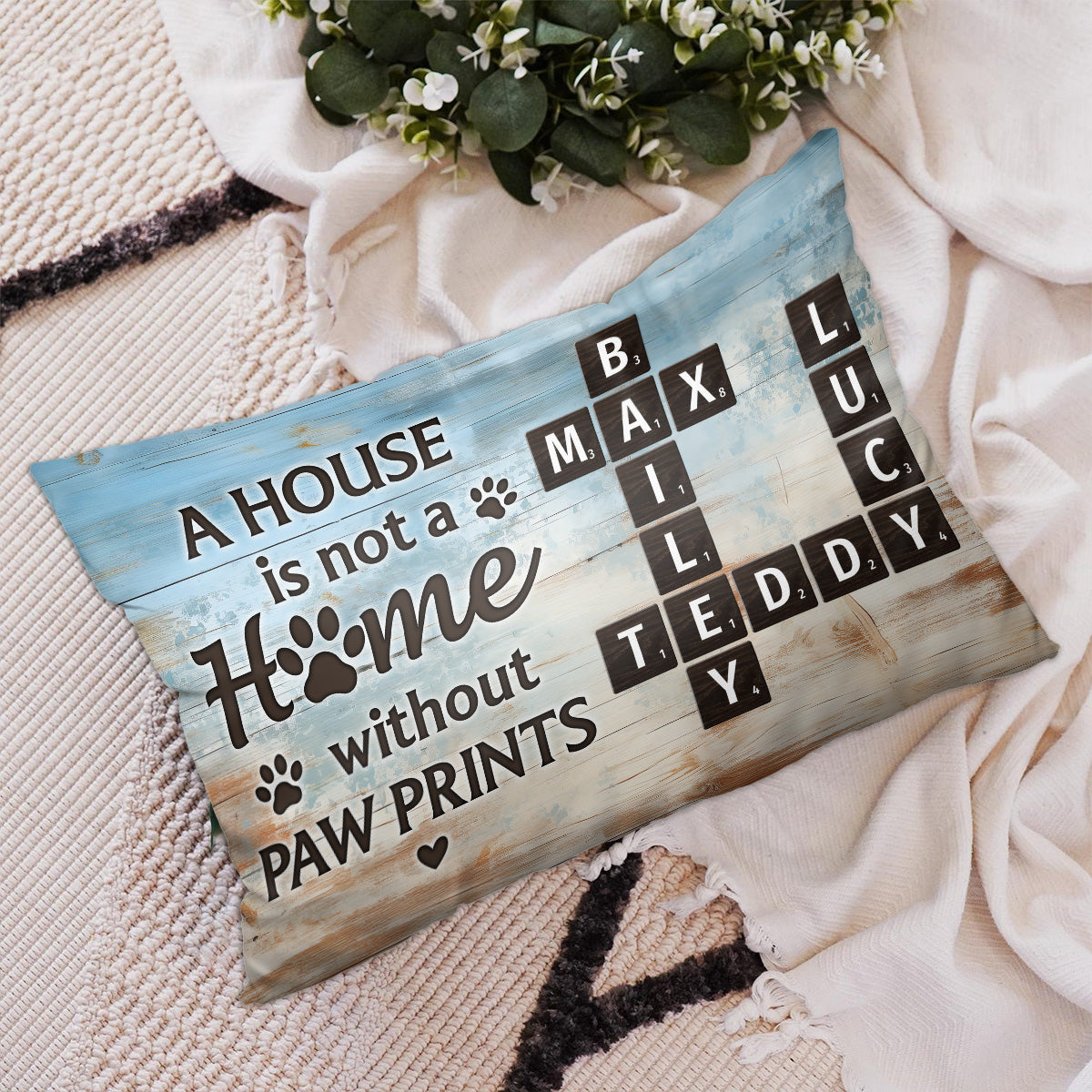 Home With Paw Prints Pet Crossword Puzzle Art Personalized Rectangle Pillow