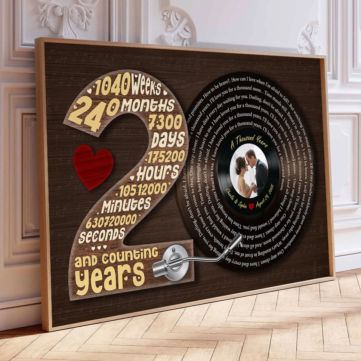 Upload Photo 1st 5th 10th 20th 50th Anniversary Vinyl Record Song Lyrics Art Personalized Poster, Anniversary  Gift For Her, For Him, For The Couple