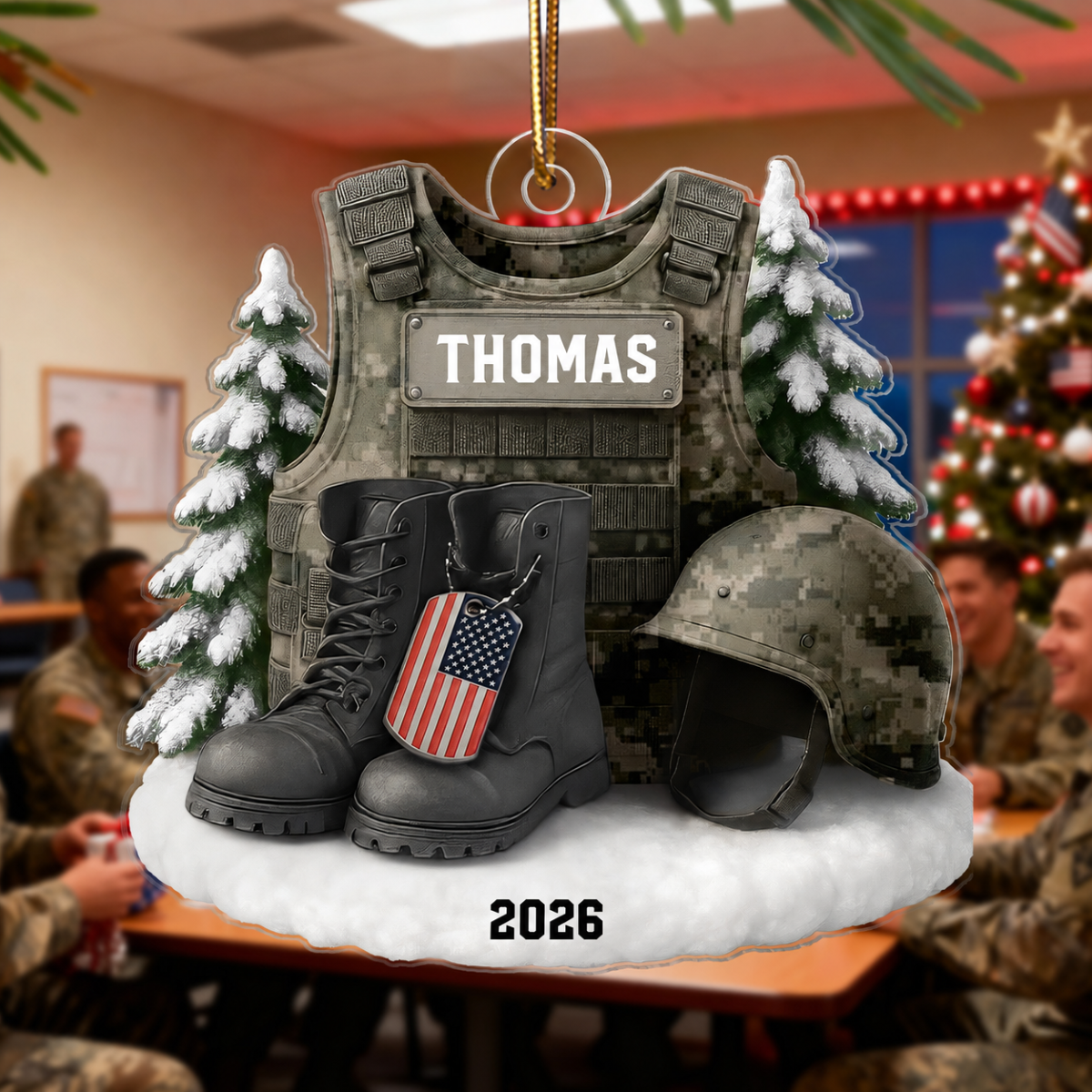 3D Effect Military Uniform Boots And Helmet - Personalized Acrylic Ornament