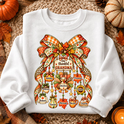 One Thankful Grandma Fall Thanksgiving Charm Bow - Personalized Shirt - Gift for Grandma