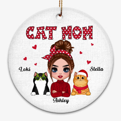 Polka Dot Pattern Doll Cat Mom Personalized Circle Ornament