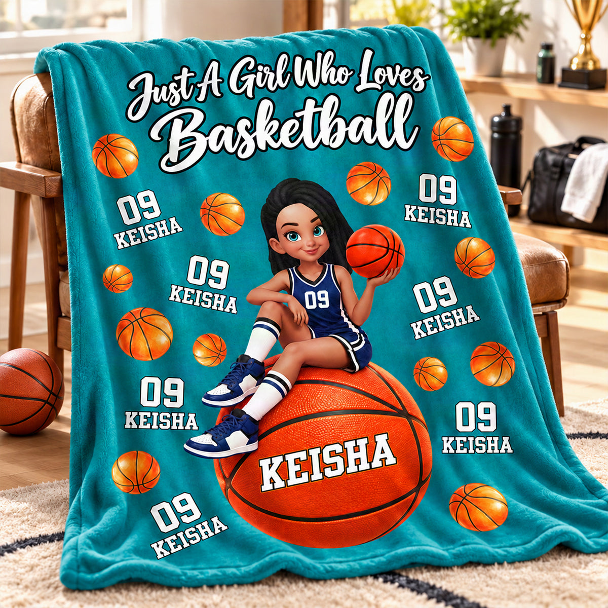 Proud Basketball Player Slay Girl Custom Name & Number - Personalized Fleece Blanket - Christmas Gift For Volleyball Players, Granddaughter, Daughter