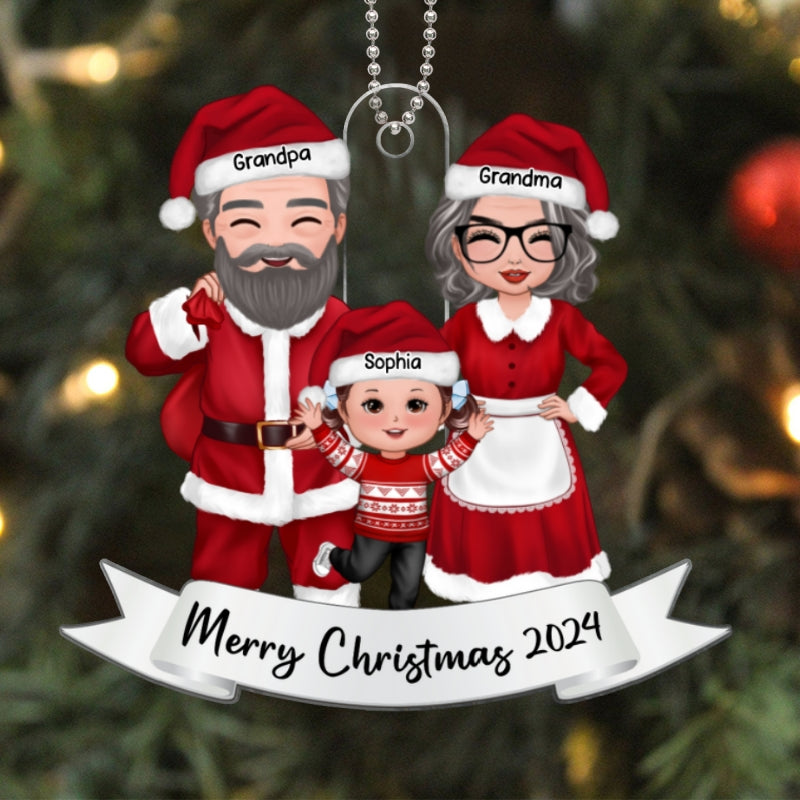 Grandma Grandpa Claus Grandparents & Kids Christmas Gift Personalized Acrylic Ornament