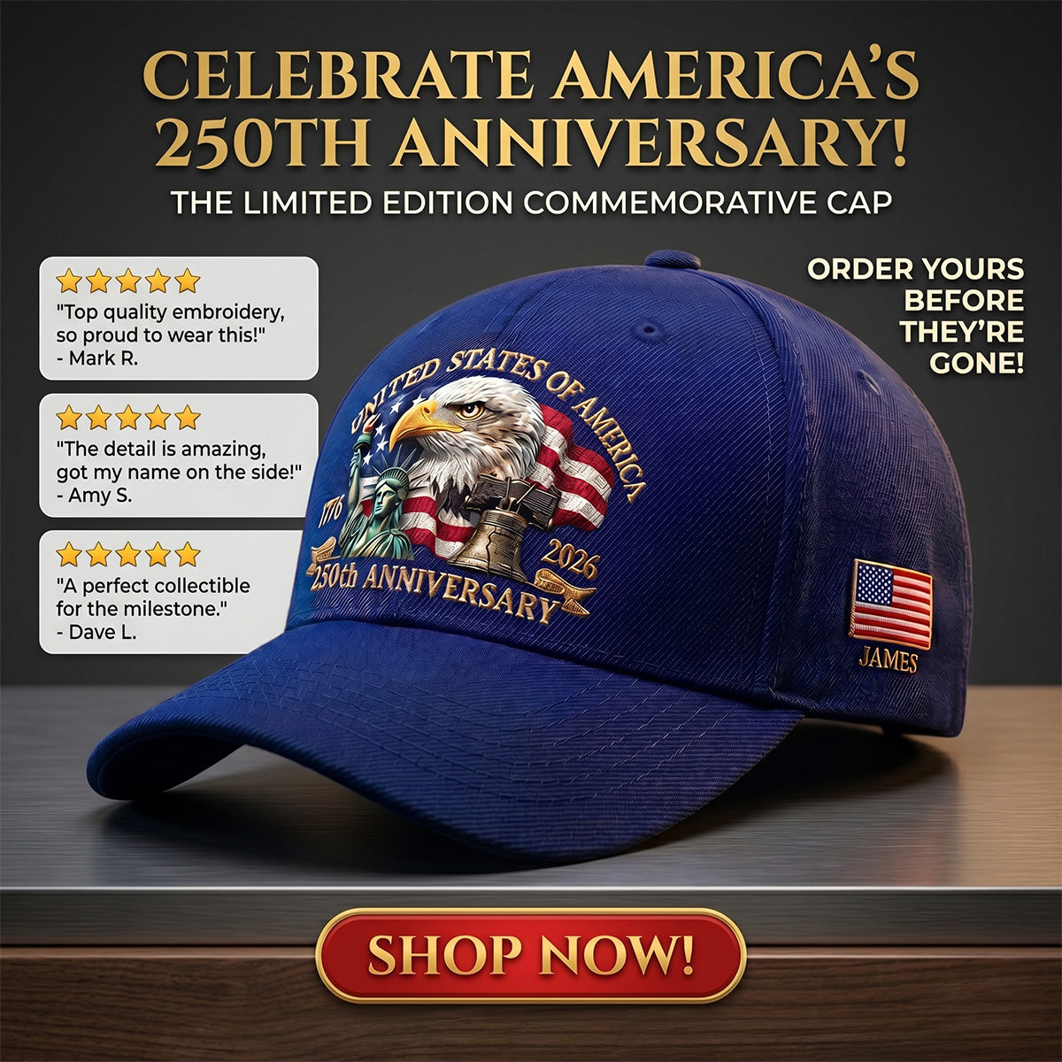United States 250th Anniversary Eagle Liberty & Bell Printed - Personalized Classic Cap