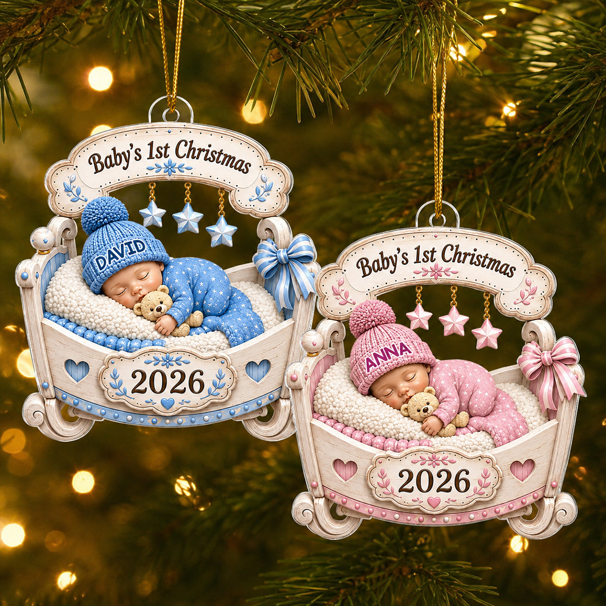 Baby Sleeping First Christmas - Personalized Acrylic Ornament - Christmas Gift for Baby Boy Girl, New Mom, New Dad