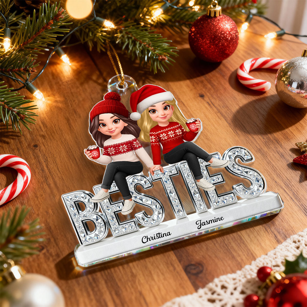 [BUY 1 GET 1 FREE] 3D Shinning Effect Besties Christmas - Personalized Acrylic Ornament - Gift For Best Friends