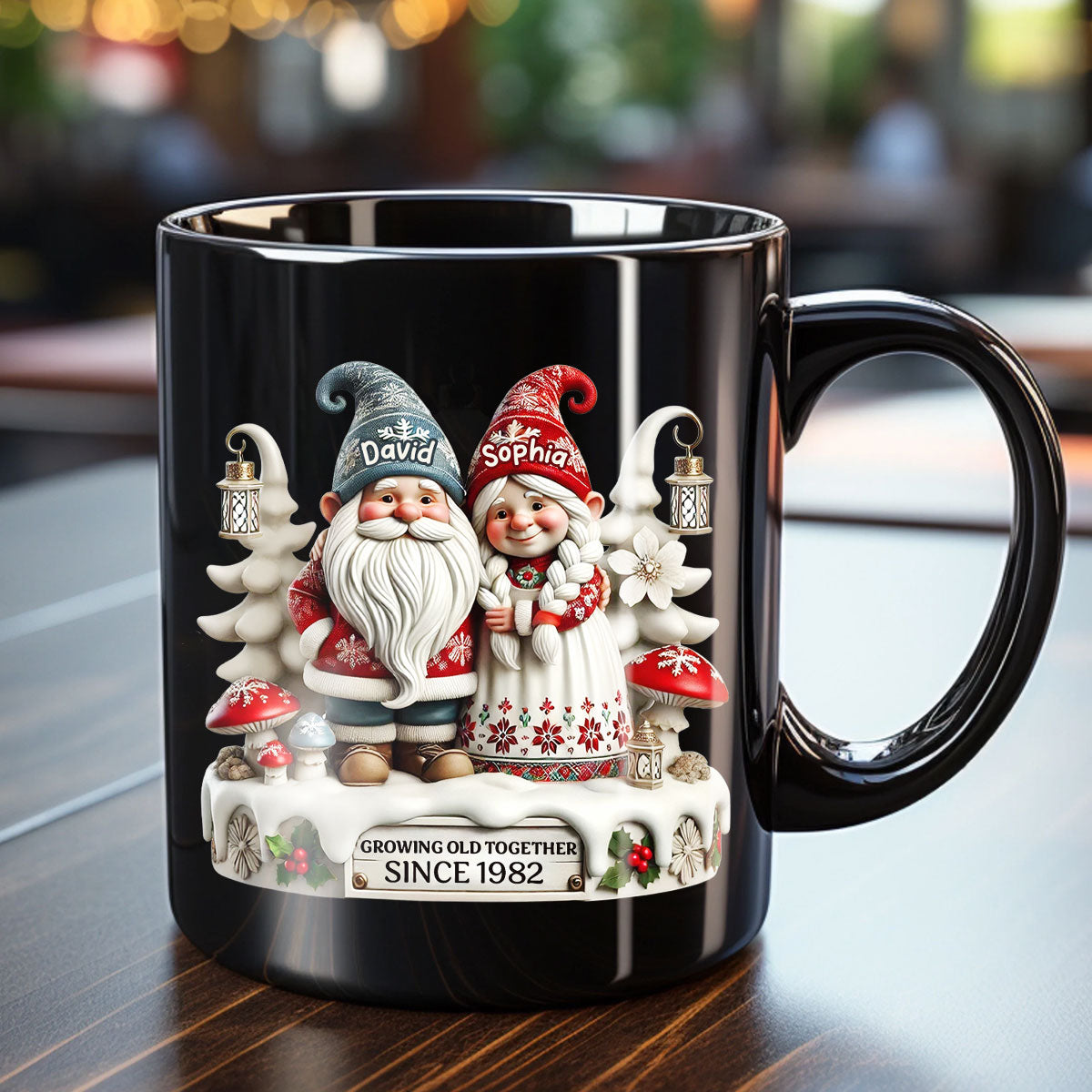 3D Effect Gnome Couple Together Personalized Mug, Heartfelt  Gift For Couple, For Him, For Her, Husband, Wife