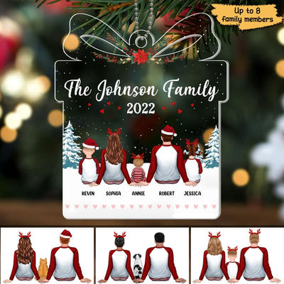 Pajamas Family Sitting Gift Box Shaped Personalized Acrylic Ornament