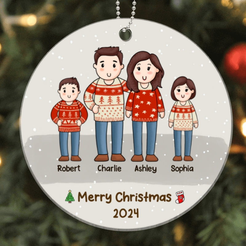 Comic Family Christmas Simple Background Personalized Acrylic Ornament