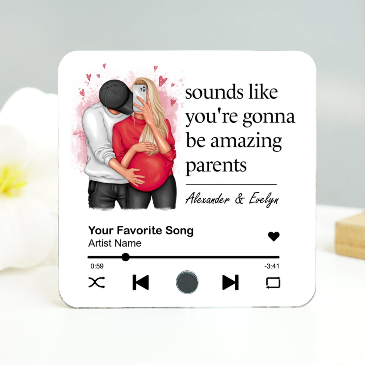 Sounds Like You're Gonna Be Amazing Parents Personalized Music Fridge Magnet, Perfect Gift For Pregnant Wife, Custom Favorite Song As Messages
