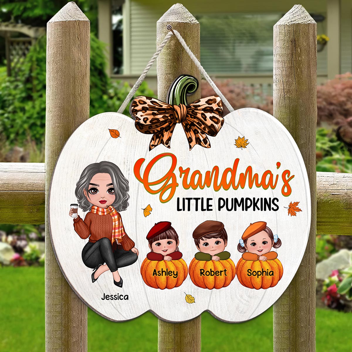 Grandma's Little Pumpkids Personalized Door Hanger Sign
