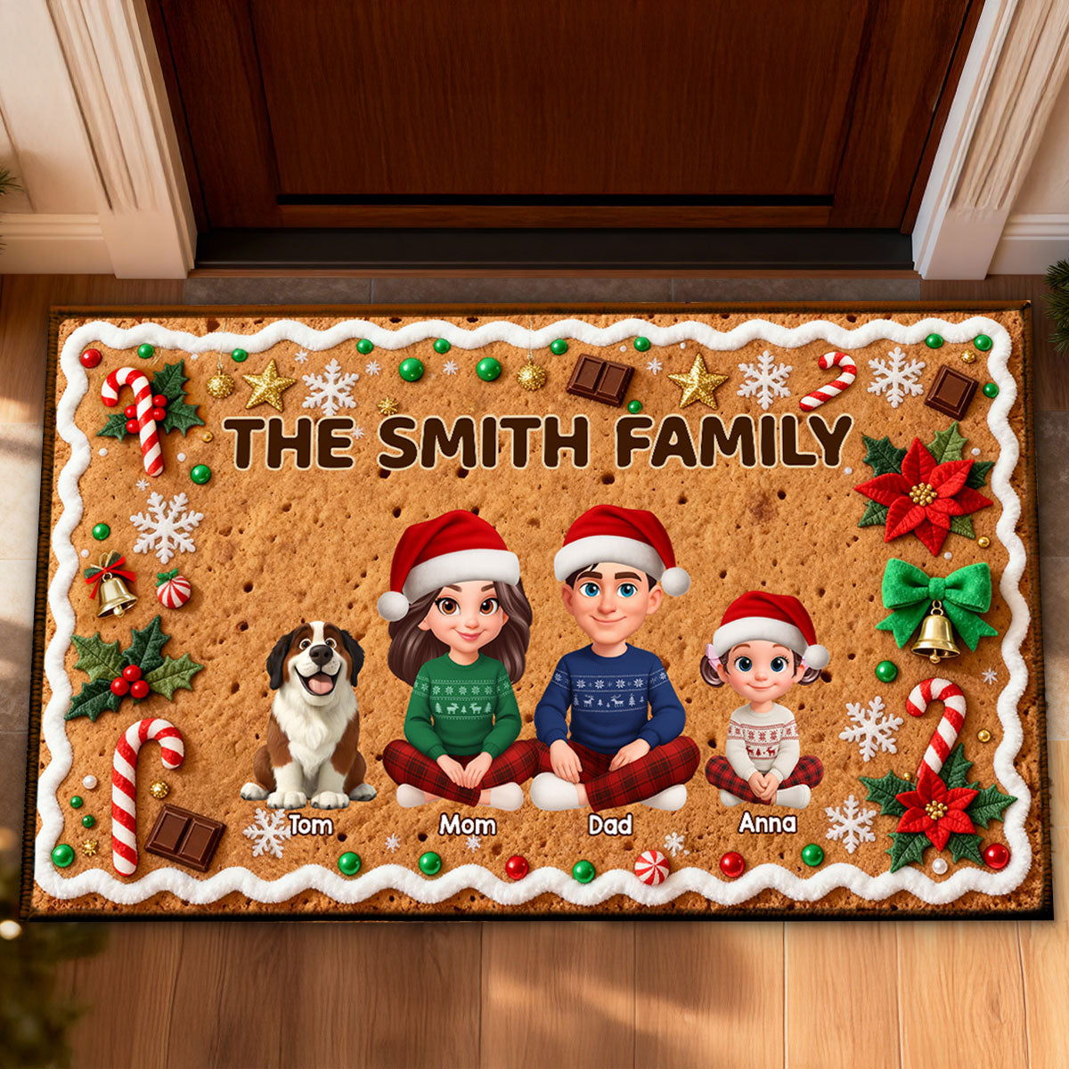 3D Effect Gingerbread Theme Beautiful Family Together Christmas - Personalized Doormat