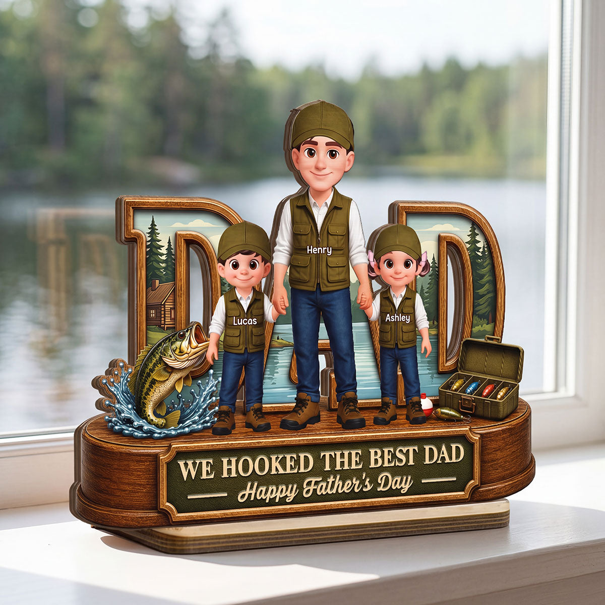 We Hooked The Best Dad Fishing Dad - Personalized 2-Layered Wooden Plaque - Father's Day Gift For Fishing Dad, Fishing Lovers