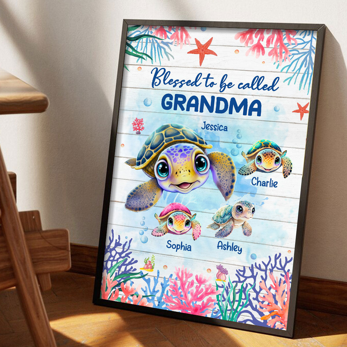 Grandma Mom Turtle Personalized Poster, Gift
