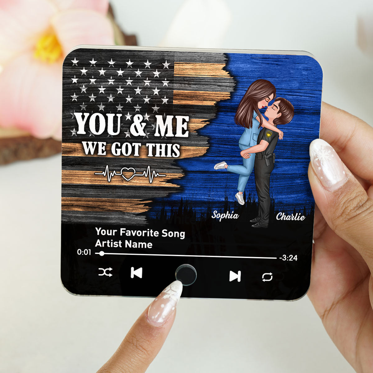 Hero Couple Hugging Kissing Favorite Song Personalized Music Fridge Magnet,  Gift Gift For Her Gift For Him