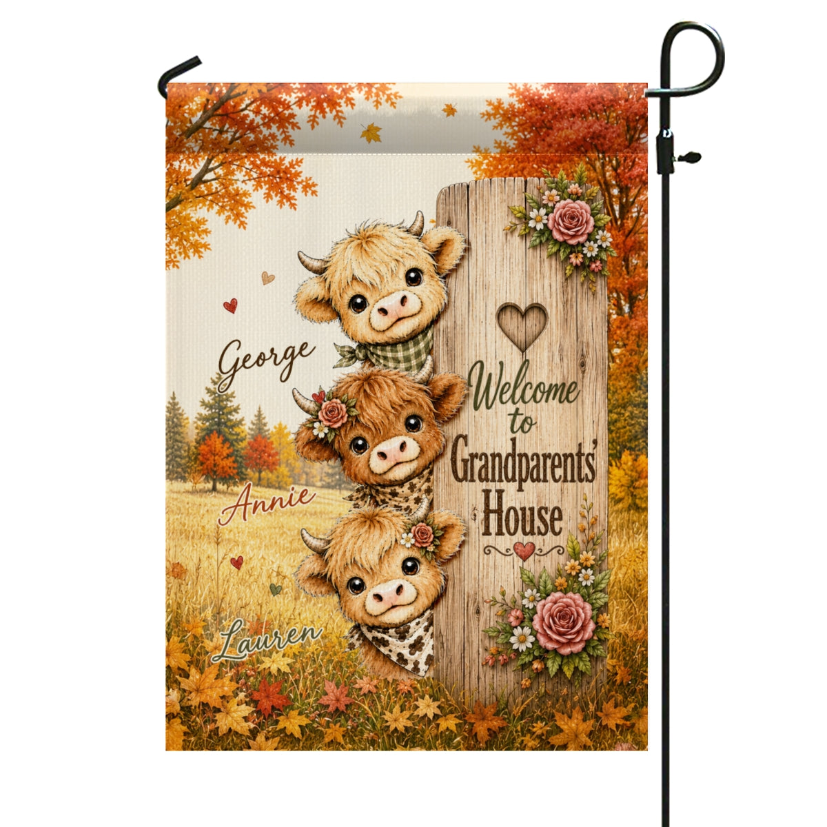 Trending Cute Highland Cow - Personalized Garden Flag - Fall Season Decoration For Grandparents' House