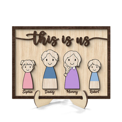 Simple Cartoon Family This Is Us Home Decor Personalized 2-Layer Wooden Plaque