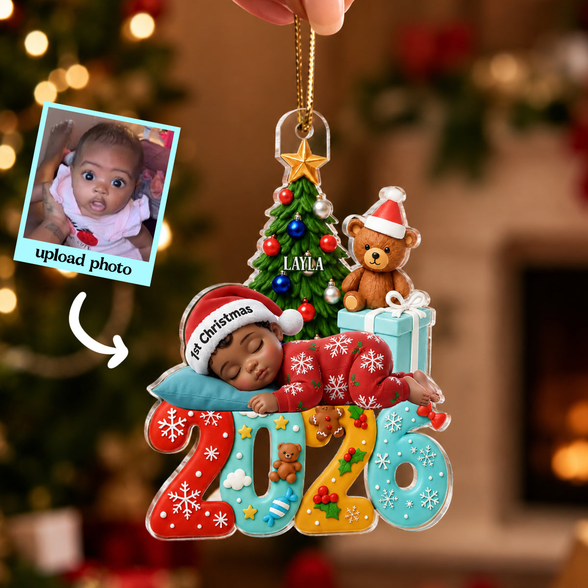 Custom Photo Baby First Christmas 2026 - Personalized Acrylic Ornament - Heartfelt Christmas Gift For Newborn, Baby