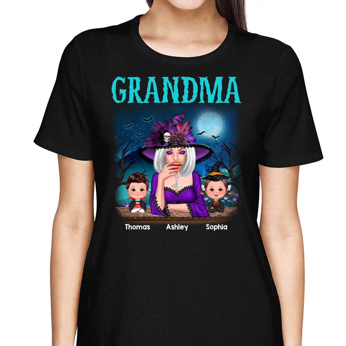 Halloween Grandma Mom And Kids Night Field Personalized Shirt